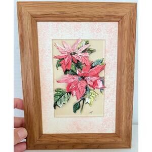 Framed 3D Poinsettia Floral Art Print With Oak Wood Frame